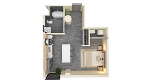 Floor plan for studio, 1 bath, 535 sqft